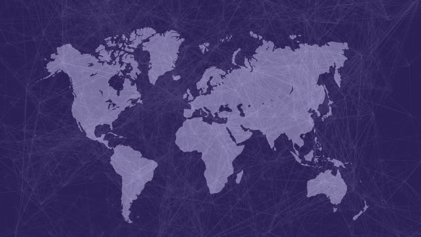 On animation start world map popping red markers then drawing lines showing global network links. Geography, connectivity, digital, network, communication, technology, visualization