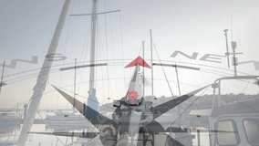 Opening dawn marina showing compass fading rotating clockwise and arrow sweeping spelling NEWS. Marina, navigation, maritime, tranquility, seascape, adventure, exploration - Powered by Shutterstock - Get 15% off with code: PIKWIZARD15