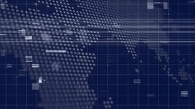 Opening blue grid, centering dotted map, drifting data blocks pulsing and revealing console code. Futuristic, technology, cyberpunk, digital, networking, animation, visualization - Powered by Shutterstock - Get 15% off with code: PIKWIZARD15