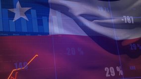 Chilean flag waving initiating bar chart fading in and orange line rising for financial trends. Stock market, financial analysis, data visualization, global economy, infographic, business growth, - Powered by Shutterstock - Get 15% off with code: PIKWIZARD15