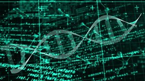 Sequence starting DNA helix floating on grid code streaming linking nodes visualizing genetic map. Biotechnology, data visualization, molecular science, digital network, scientific illustration, - Powered by Shutterstock - Get 15% off with code: PIKWIZARD15