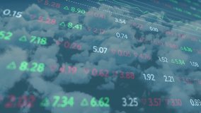 Opening cloud layer revealing dotted grid overlay updating stock values visualizing market trends. Horizon, financial, analytics, digital, technology, abstract, visualization - Powered by Shutterstock - Get 15% off with code: PIKWIZARD15