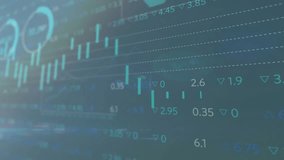 Opening on clouds candlestick emerging bar chart sliding gauges rotating illustrating data updates. Abstract, analytics, futuristic, data visualization, digital, innovation, information - Powered by Shutterstock - Get 15% off with code: PIKWIZARD15