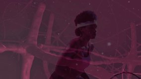 Female tennis player reacting to emerging neural web and swinging racket in sports animation. Athlete, sports, motion, abstract, digital, futuristic, dynamic - Powered by Shutterstock - Get 15% off with code: PIKWIZARD15