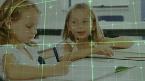 Right-hand girl tapping pencil to attract peer attention and whispering task tips for education. Children, teamwork, education, classroom, learning, communication, friendship - Powered by Shutterstock - Get 15% off with code: PIKWIZARD15