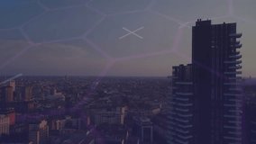 Scanning overlay fading in over dusk skyline, rings expanding, aligning tower, mapping, receding. Futuristic, city, technology, nightscape, interface, urban, innovation - Powered by Shutterstock - Get 15% off with code: PIKWIZARD15