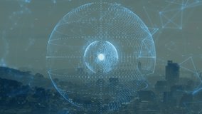 On appearing at dawn wireframe globe building network and illustrating connectivity by rotating. Technology, innovation, infrastructure, digital, connectivity, futuristic, data - Powered by Shutterstock - Get 15% off with code: PIKWIZARD15