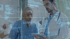 Nurse initiating tablet scrolling of vital signs while doctor tapping charts for health planning. Medical teamwork, digital health, clinical care, healthcare technology, patient monitoring, hospital - Powered by Shutterstock - Get 15% off with code: PIKWIZARD15