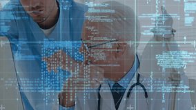 Junior doctor opening laptop, explaining code overlay for data review while senior doctor nodding. Collaboration, healthcare, innovation, technology, consultation, professionalism, mentorship - Powered by Shutterstock - Get 15% off with code: PIKWIZARD15