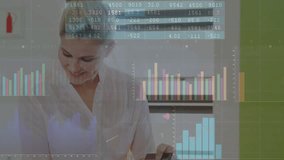 Mother tapping tablet and summoning animated charts while guiding daughter through educational data. Family, technology, education, collaboration, digital, learning, lifestyle - Powered by Shutterstock - Get 15% off with code: PIKWIZARD15