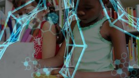 Student touching desk triggers molecular overlay while drawing notes with teacher guiding. Education, mentorship, technology, innovation, collaboration, learning, creativity - Powered by Shutterstock - Get 15% off with code: PIKWIZARD15