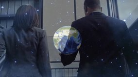 CoWorkers climbing stairs upon digital globe materializing and casting light beams toward meeting. Business, collaboration, technology, innovation, ambition, professionalism, futuristic - Powered by Shutterstock - Get 15% off with code: PIKWIZARD15