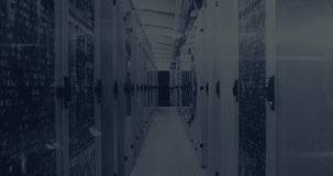 On start server racks showing scrolling code and pulsing encryption panel demonstrating encryption. Data center, cybersecurity, digital security, server room, information technology, network - Powered by Shutterstock - Get 15% off with code: PIKWIZARD15