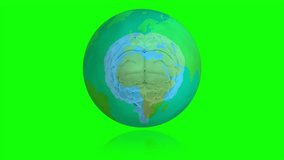 Starting with brain-textured globe hanging on green screen, rotating showing brain-like continents. Global, neuroscience, technology, innovation, education, medical, digital - Powered by Shutterstock - Get 15% off with code: PIKWIZARD15