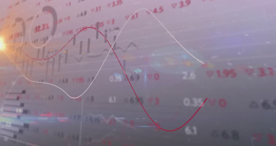 Flickering data grid driving chart widgets sliding and pulsing across panel to show market metrics. Analytics, finance, dashboard, infographics, digital, technologic, corporate