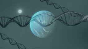 opening glowing planet starting gray DNA helix descending, drifting sideways and rotating for orbit. Futuristic, cosmic, molecular, sci-fi, astronomy, innovation, technology - Powered by Shutterstock - Get 15% off with code: PIKWIZARD15