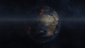 Rotating Earth lighting cities, forming arcs, streaming data, dishes visualizing global network. Futuristic, technology, data visualization, digital, global, connectivity, sci-fi - Powered by Shutterstock - Get 15% off with code: PIKWIZARD15