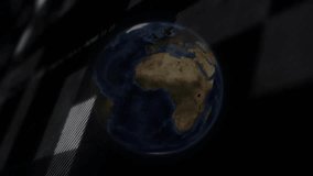 On start 3D globe rotating west bars appearing line graph extending code scrolling for data display. Digital, analytics, futuristic, visualization, immersive, dynamic, technology - Powered by Shutterstock - Get 15% off with code: PIKWIZARD15