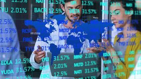 Two professionals analyzing laptop and noting as finance data overlay updating fueling decisions. Business, collaboration, analytics, technology, finance, data visualization, modern - Powered by Shutterstock - Get 15% off with code: PIKWIZARD15