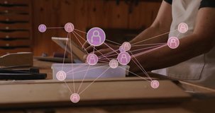 Man placing tablet on stand and manipulating network nodes for financial analysis, viewing 3D model. Technology, data visualization, innovation, digital interface, analytics, virtual network, modern - Powered by Shutterstock - Get 15% off with code: PIKWIZARD15