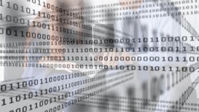 Binary overlay pulsing initiating device exchange as business professionals comparing digital data. Technology, collaboration, data analysis, modern, professional, innovation, workflow - Powered by Shutterstock - Get 15% off with code: PIKWIZARD15