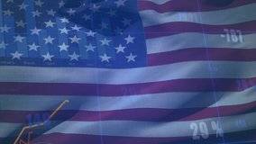Semi-transparent American flag opening waving graphs rising bars sliding 21.61% illustrating data. Patriotism, finance, analytics, data visualization, digital environment, financial growth, economic - Powered by Shutterstock - Get 15% off with code: PIKWIZARD15