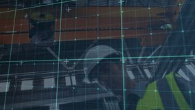 Construction worker entering framework, raising tablet and scrolling data on grid inspecting beams. Industrial, engineering, construction, technology, safety, analytics, infrastructure - Powered by Shutterstock - Get 15% off with code: PIKWIZARD15