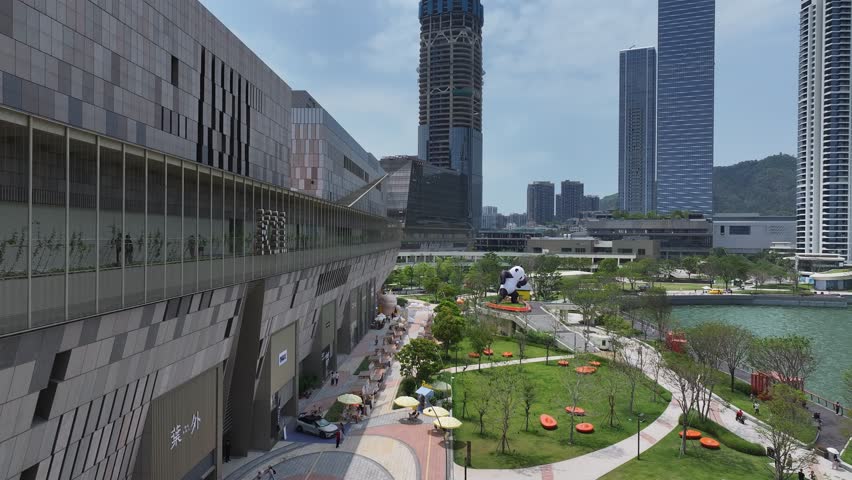 Shenzhen Shekou Culture and Arts Mall Center aerial drone view showcasing modern architecture skyline waterfront park and urban landscape in the greater bay area