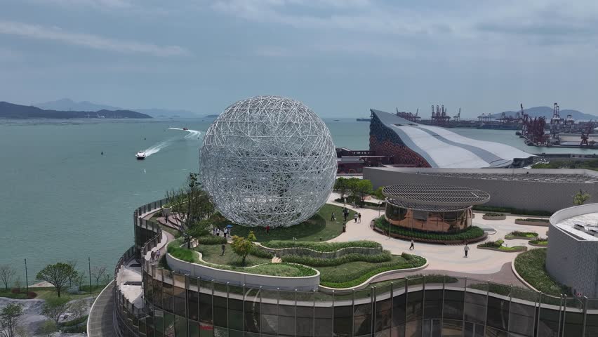 Shenzhen Shekou Culture and Arts Mall Center aerial drone view showcasing modern architecture skyline waterfront park and urban landscape in the greater bay area