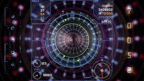 Futuristic Digital HUD Interface Circular Data Visualization, Neon Tunnel. A high tech HUD dashboard featuring circular data rings, neon glow, and digital readouts.  - Powered by Shutterstock - Get 15% off with code: PIKWIZARD15
