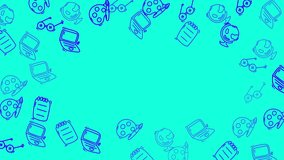 Digital education doodle animation with laptops, science icons, and creative tools on bright blue background. Perfect for online learning and tech themes. - Powered by Shutterstock - Get 15% off with code: PIKWIZARD15