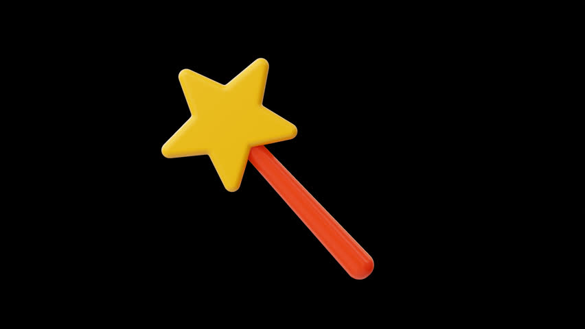 3d Magic Wand Icon rotating on transparent background