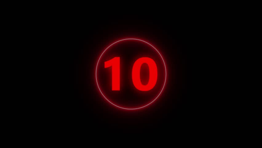 Countdown timer from 10 to 0 seconds real time. Modern flat design of countdown animation isolated with neon circle.