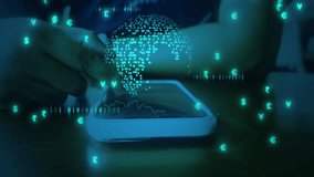 A smartphone displaying global financial data, binary code, and currency symbols, representing digital economy, fintech, and online transactions. - Powered by Shutterstock - Get 15% off with code: PIKWIZARD15