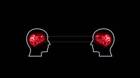 Two glowing neon brains in profile silhouettes connected by a red laser beam symbolizing - Powered by Shutterstock - Get 15% off with code: PIKWIZARD15