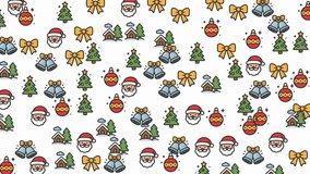 Colorful festive pattern featuring christmas symbols like Santa hats, bows, holly leaves, ornaments, and snowflakes creating joyful holiday imagery. - Powered by Shutterstock - Get 15% off with code: PIKWIZARD15