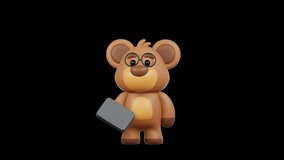 4K Smart Bear Mascot Character Holding Tablet Computer 3D Animation Transparent Background - Powered by Shutterstock - Get 15% off with code: PIKWIZARD15