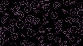 Seamless Vector Lineart Pattern Featuring Whimsical Clouds Hearts Rainbows and Spirals in Soft Pink - Powered by Shutterstock - Get 15% off with code: PIKWIZARD15