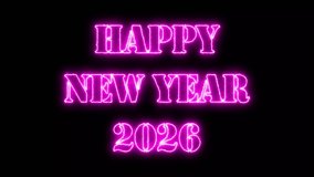 Happy New Year 2026 pink neon glowing text animation on black background, futuristic holiday greeting video design. - Powered by Shutterstock - Get 15% off with code: PIKWIZARD15
