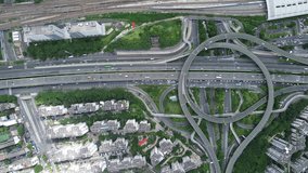 Aerial view of Fuzhou Railway Station East Interchange on a summer afternoon, with multi-level elevated roads and smooth traffic flow. - Powered by Shutterstock - Get 15% off with code: PIKWIZARD15