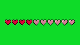 Hearts bar are in an 8-bit pixel art style., where a row of 10 hearts represents a player's health. - Powered by Shutterstock - Get 15% off with code: PIKWIZARD15