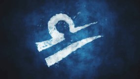 Vibrant abstract design highlights Libra zodiac symbol created with watercolor techniques. Deep blue backdrop provides contrast, showcasing fluid lines and artistic expression. - Powered by Shutterstock - Get 15% off with code: PIKWIZARD15