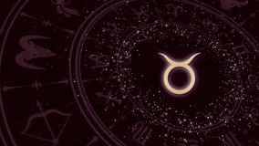 Taurus zodiac sign appears amidst a captivating backdrop of twinkling stars and intricate celestial symbols. Animation showcases vibrant energy and mystique associated with astrology. - Powered by Shutterstock - Get 15% off with code: PIKWIZARD15