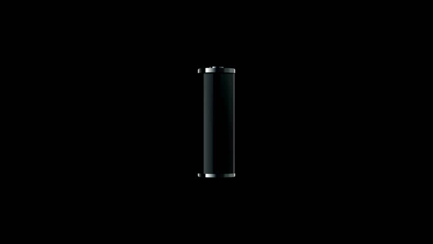 battery being charged with blue hue of energy from zero to 100 percent fully charged in black background
