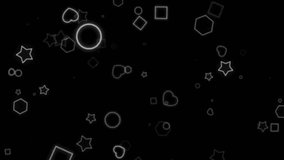 A mesmerizing loop of various glowing white neon shapes, including stars, circles, and hexagons, floating against a solid black background. Ideal for VJ loops or modern visuals. - Powered by Shutterstock - Get 15% off with code: PIKWIZARD15
