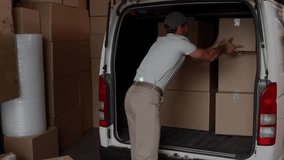Delivery worker loading boxes into van and cart lock icons multiplying indicating secure e-commerce. Logistics, courier, security, warehouse, transportation, digital, connectivity - Powered by Shutterstock - Get 15% off with code: PIKWIZARD15