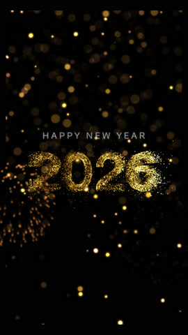 Happy New Year 2026 Celebration and firework background. Isolate transparent background, SEAMLESS LOOP Alpha channel ready.