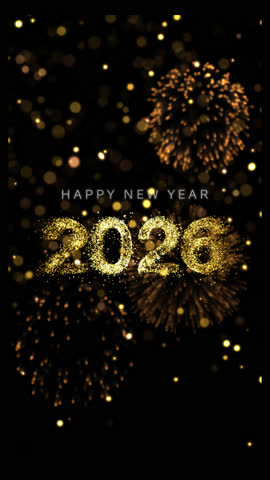 Happy New Year 2026 Celebration and firework background. Isolate transparent background, SEAMLESS LOOP Alpha channel ready.
