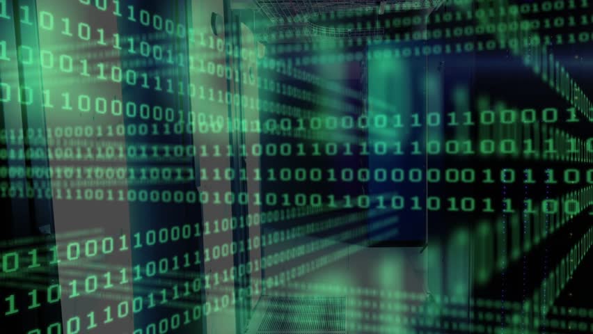 At start binary code streams flowing down server corridor toward viewer, visualizing data flow. Technology, cybersecurity, data, innovation, digital, network, futuristic - Powered by Shutterstock - Get 15% off with code: PIKWIZARD15