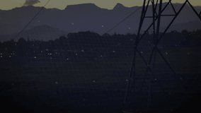 Twilight arriving activating digital circuit overlays, steel tower centering while HUD mapping data. Technology, futurism, network, hub, infrastructure, innovation, digital - Powered by Shutterstock - Get 15% off with code: PIKWIZARD15